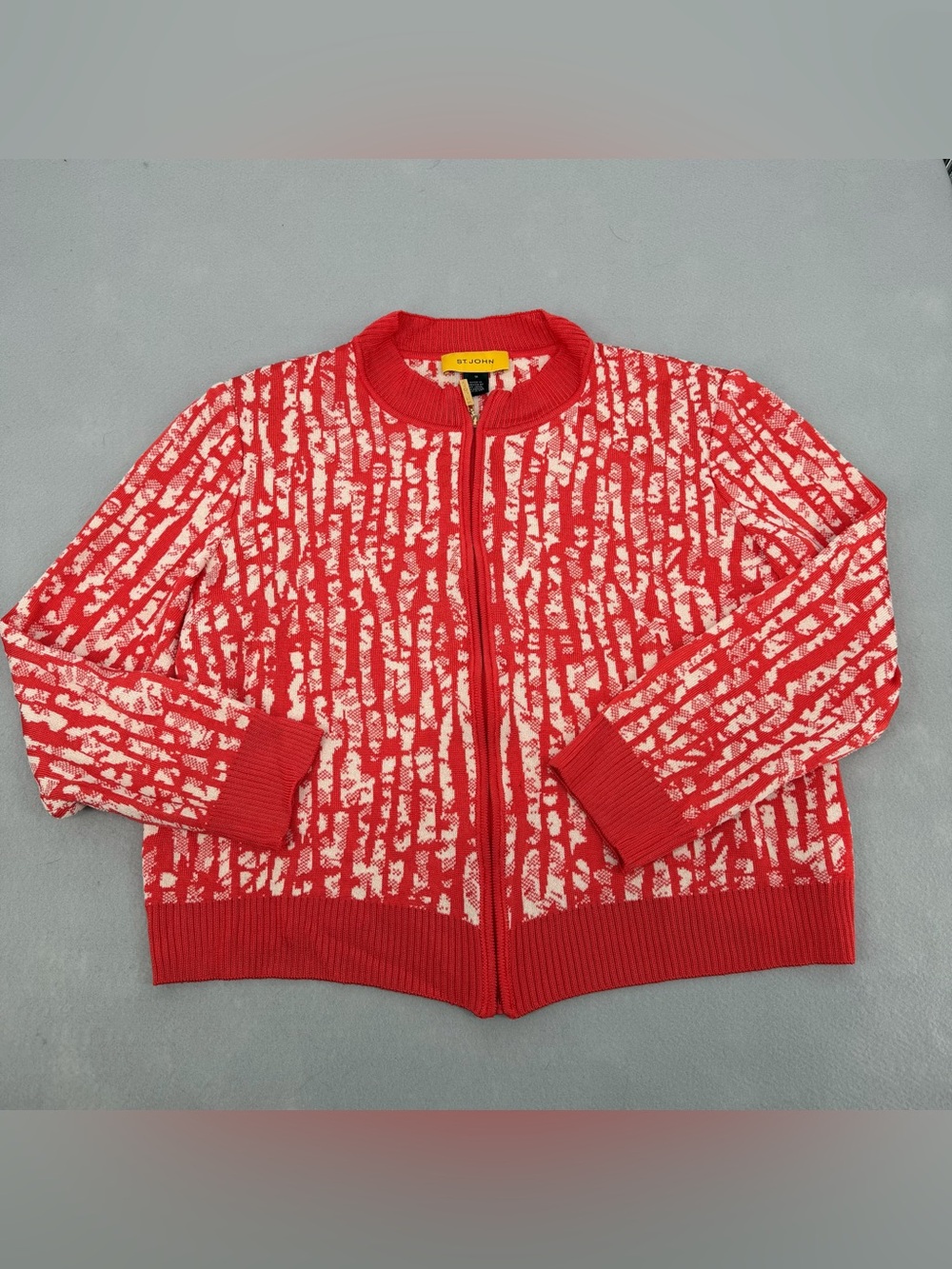 St. John Orange & White Wool Blend Full Zip Jacket Medium